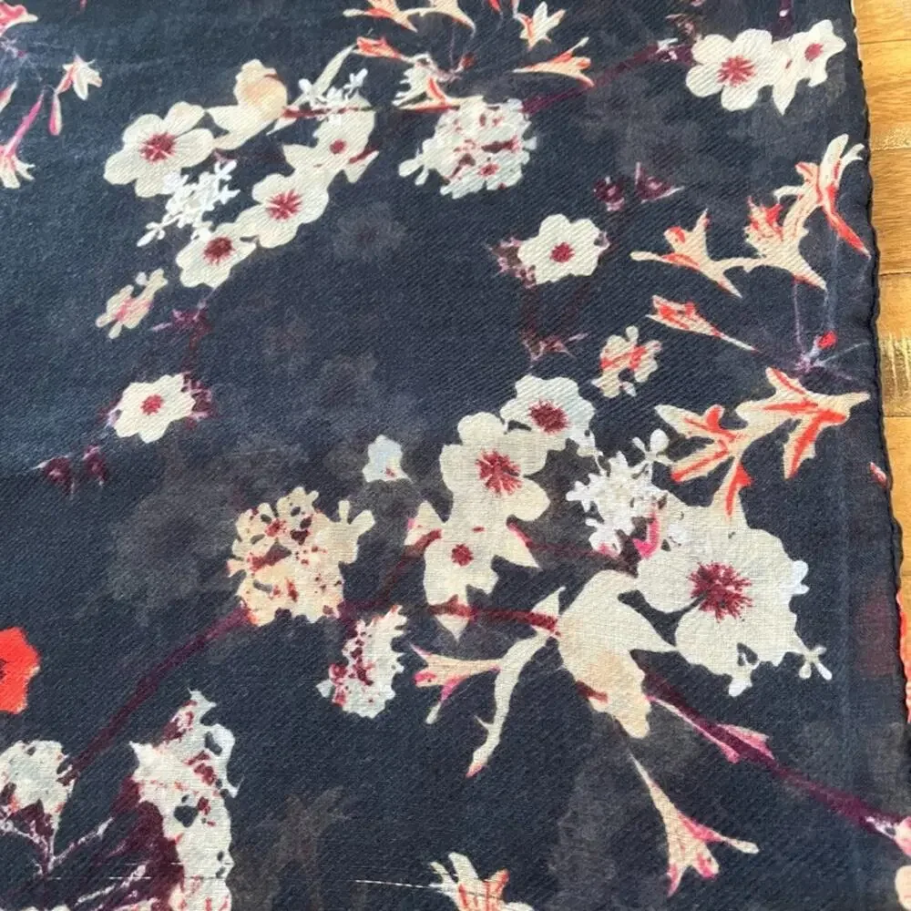 H&M Infinity Tube Scarf Dark Blue Floral Pink and White Blossoms